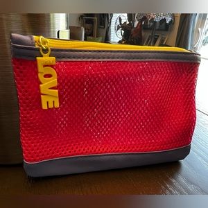 Ipsy Glambag in a Mesh Hot Pink, with Blue & Yellow Accents, NEW Never Used